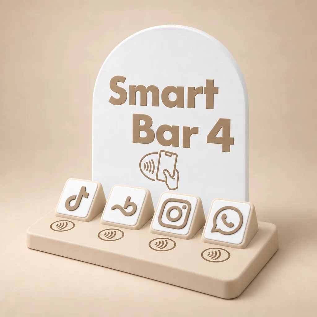 Smart Bar 4 — expositor nfc personalizable de 4 zonas en color beige